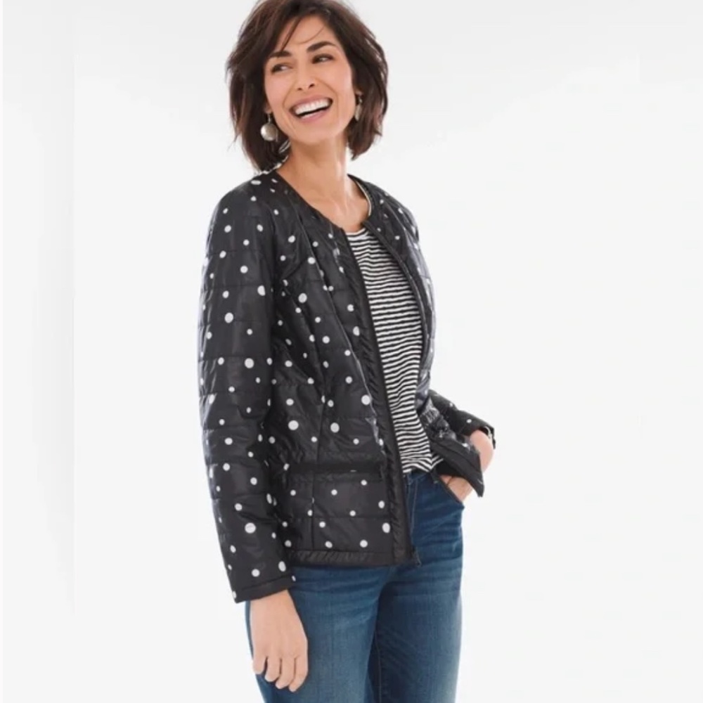 Chico's Black and White Polka Dot Zenergy Puffer Jacket Coat